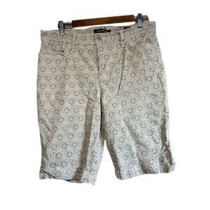 Bandolino Mandie Shorts Women 12 Tan White Geometric Print Excellent Bermuda